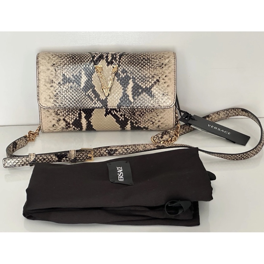 Versace Snakeskin Clutch - Black and Cream Authentic $1300 Retail Brand new Tags - Picture 5 of 13